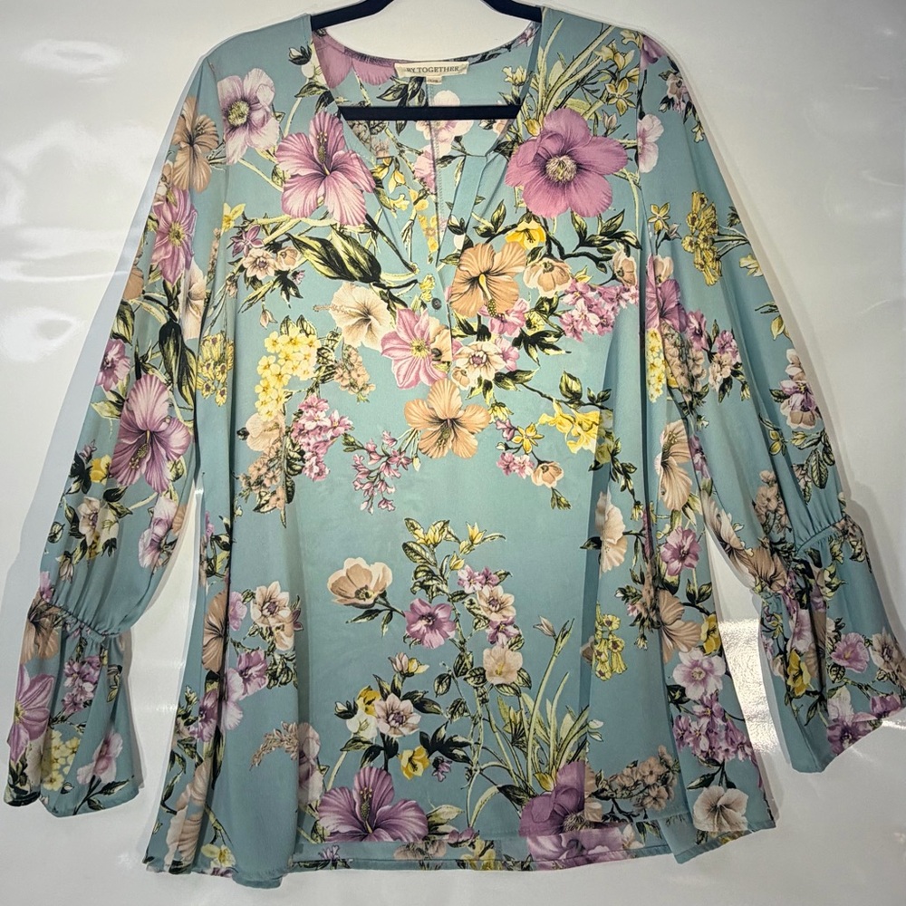 By Together Floral Blouse in Blue and Pink